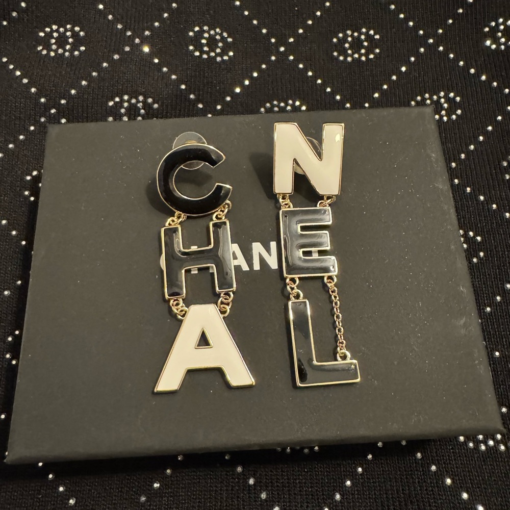CHANEL Black and Gold Earrings